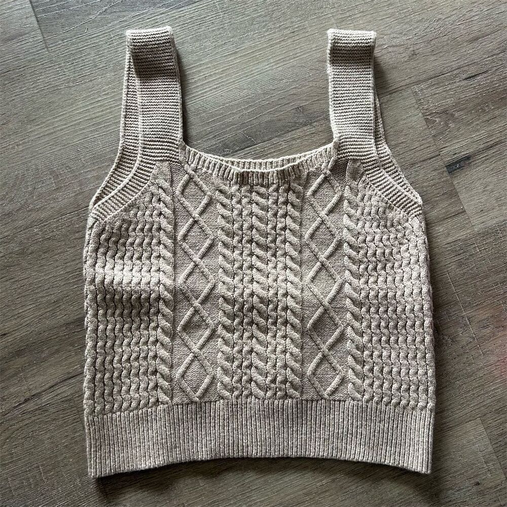 Cotton Emporium Women's Beige Cable Knit Cami Tank Top Size L